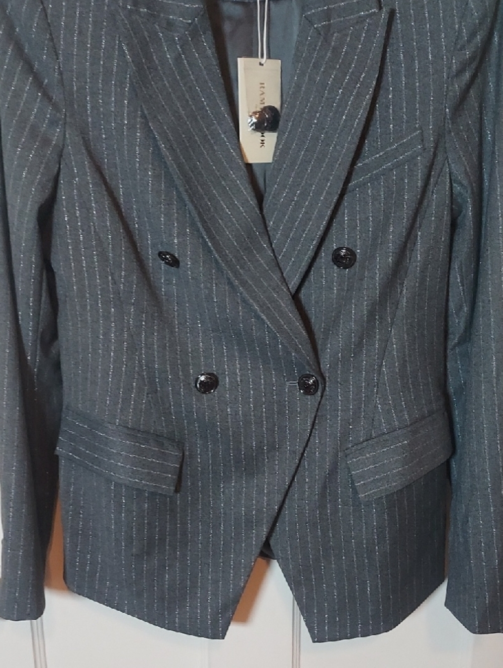 Ramy Brook Women's Collins Double-Breasted Metallic Pinstripe Blazer Size 8 - Picture 6 of 16